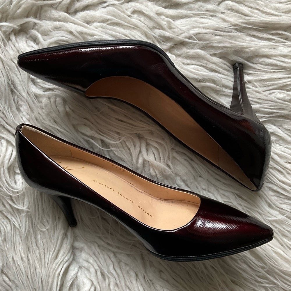 Giuseppe Zanotti Burgundy Red Patent Leather Pointed Toe Pump Heels EUC Sz 36.5